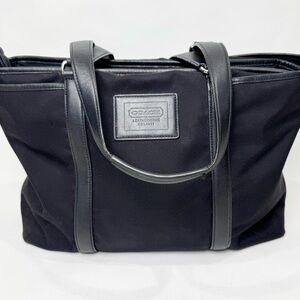 Coach Hampton Large Black Canvas/Leather Weekender Carryall Tote #77007